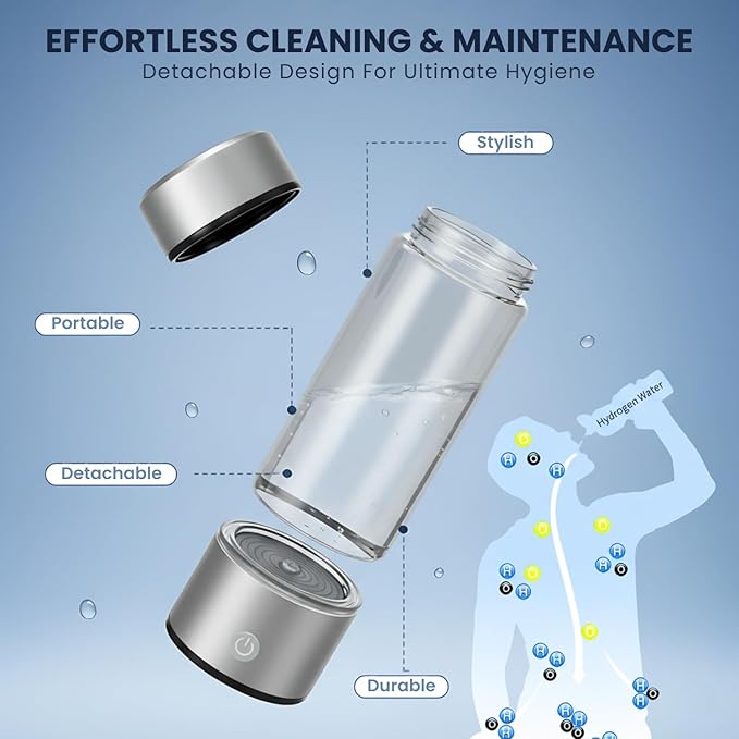 Hydrogen Water Bottle, Portable & Rechargeable – Molecular Hydrogen Water Generator, Alkaline Ionizer, Hydrogenated Water Purifier for Health & Fitness with Hydrogen-Rich Water Silver