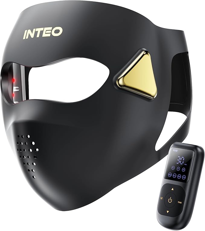 Red Light Therapy for Face，4D Red Light Therapy Mask with 4 Color Light Modes (Red+Infrared/Red/Blue/Orange), 850NM Infrared LED Face Mask Light Therapy with 4000mAh Rechargeable Remote, Timer