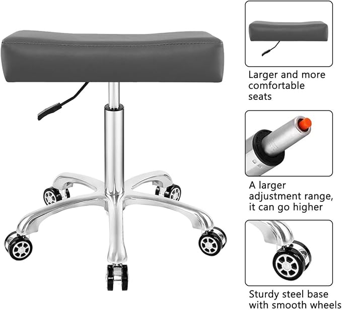 Antlu Adjustable Heavy Duty Rolling Swivel Stool Chair for Massage Office Tattoo Kitchen,Work Stool with Wheels (Grey)