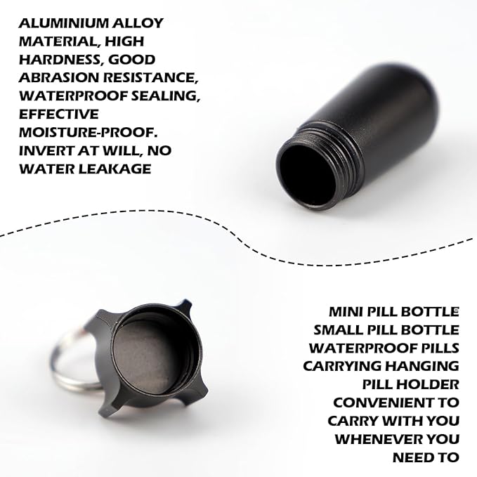Keychain Pill Box Portable Mini Pill Case Small Aluminum Medicine Holder Pill Storage Box Waterproof Vitamin Aspirin Keyring Container for Outdoor Traveling
