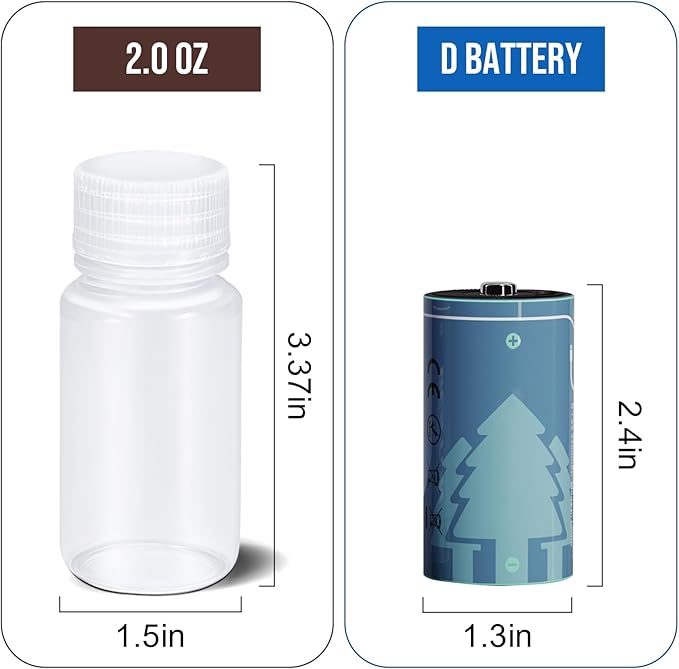 Small Pill Bottle, Empty Medicine Bottles with Screw Caps for Pills Capsules Vitamins, Food Grade Plastic Medicine Containers with Labels for Travel (Clear&Brown, 2oz/60ml, 6 Pcs)