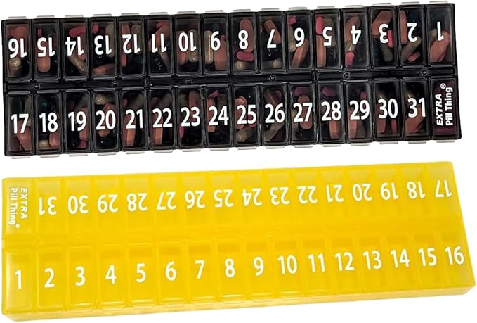 AM PM 31 Day Once-a Day Monthly Pill Planner Organizers - Large Compartment Pill Boxes Store Medications for Entire Month Plus Compartment for Extra Pills (AM/PM) (Am/Pm Black & Yellow)