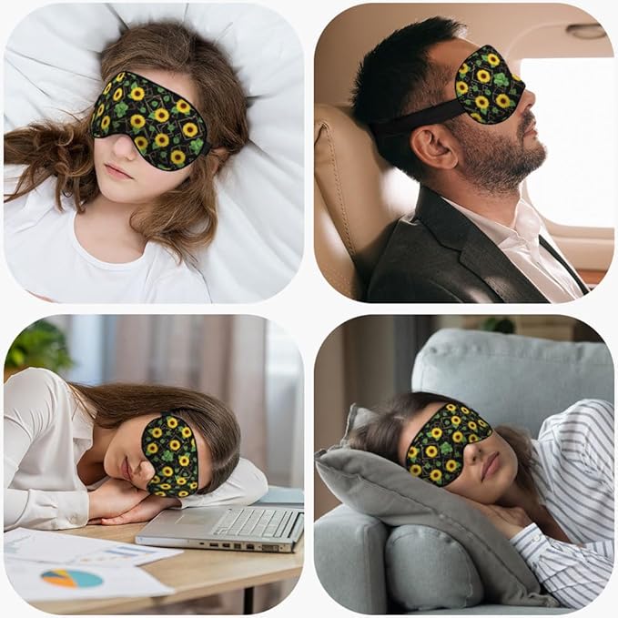 Sunflower Sleep Mask Eye Mask Yellow Sunflowers Flower Golden Geometric Sleep Mask Light Blocking Adjustable Smooth Soft Eye Masks for Women Deep Rest Travel