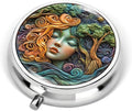 Portable Round 3 Compartment Metal Pill Box Faux Resin Painting Print Decor for Kitchen Office Coffee Organization Travel