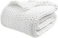 YnM Velvet Weighted Blanket, Handmade Chunky Knitted Design, Soft and Cozy, Temperature Regulating and Breathable, Machine Washable Throw for Sleep or Home Decor (White, 60x80 Inch, 15lbs)