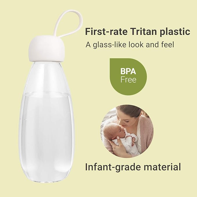 emoi BPA Free Water Bottle, 16oz/480ml Cute Water Bottle with Carrying Strap, Ideal for Kids Boys Girls Students Women Healthy Hydration-White