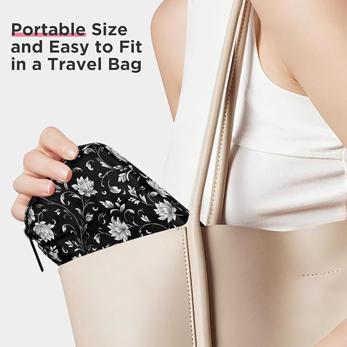 Floral Black Retro Pill Case Everyday Travel, 7 Day Weekly Medicine Pill Box Compact Portable Pills Bottle Organizer with Zipper for Daily Vitamin Medicine Holder Bottle Organizers Bag