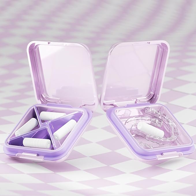Small Pill Box Waterproof Travel Pill Case Portable Daily Pill Container Pill Holder Purse 4 Compartments Compact Medicine Organizer for Vitamin,Fish Oils,Supplements,Medication (Purple)