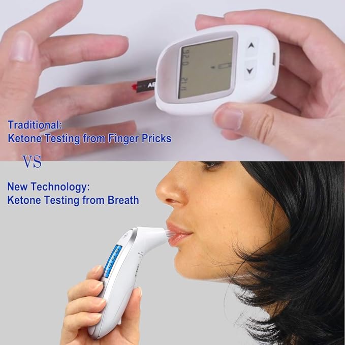 Professional Ketone Breath Analyzer Portable Breath Ketone Meter Digital Ketosis Breath Tester- Breath Analysis with 10 Replaceable Mouthpieces