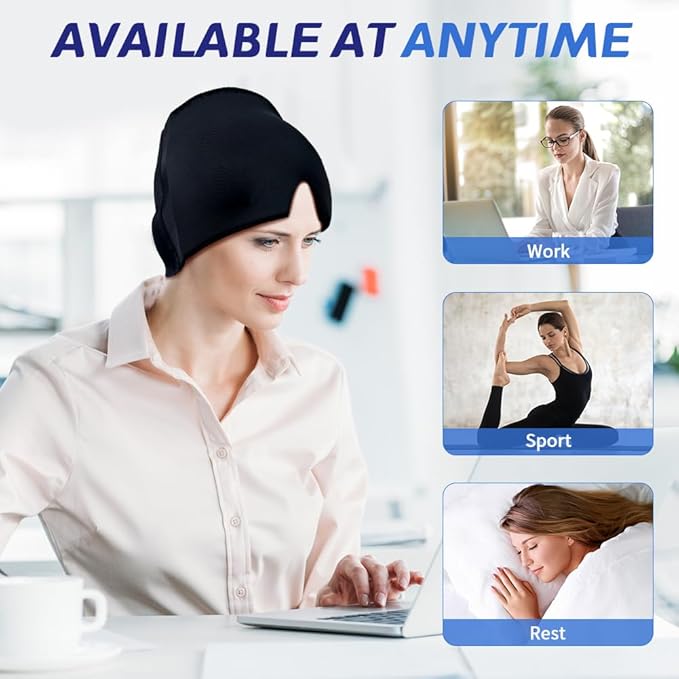 Migraine Relief Cap, Soothing Headache Ice Face Mask Products, Hot and Cold Therapy, Migraine Headache Relief Cap for Migraine, Sinus, Puffy Eyes, Tension, Stress and Hangover(Black)