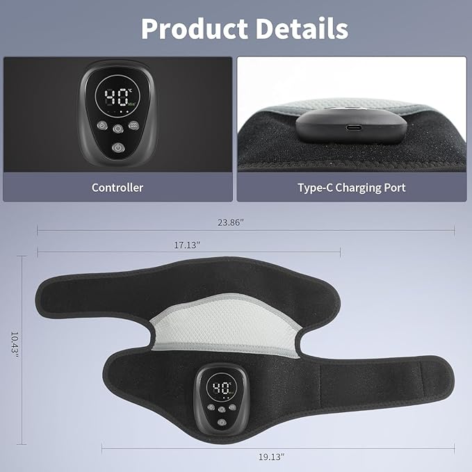 Red Light Therapy Knee Massager with Heat for Arthritis Pain Relief, Cordless 3 in 1 Knee Shoulder Elbow Massage Brace Rechargeable for Relaxation & Fatigue Recovery