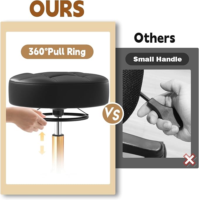 Rolling Stool Heavy Duty 450lbs - Reinforced with Golden Alloy Steel, Super Soft Thick Cushion, 360° Swivel, Smooth Rolling NO Noises, Adjustable Stool with Wheels for Massage Tattoo Spa, (Black)