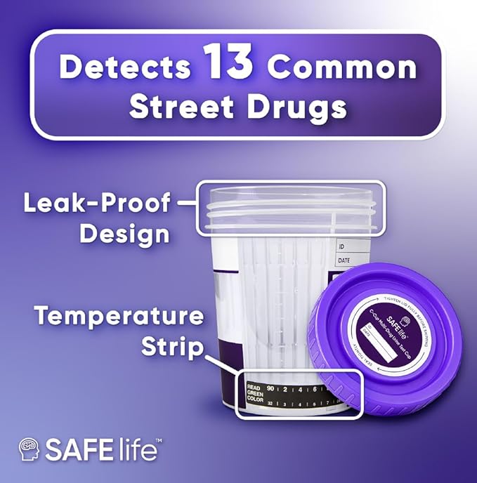 SAFE LIFE [5 Pack] -13 Panel Urine Cup (AMP500, BAR, BUP, BZO, COC150, MDMA, MET500, MOP 300, MTD, OXY, PCP, TCA) Include with 3 Adulterations (CR,SG,PH)