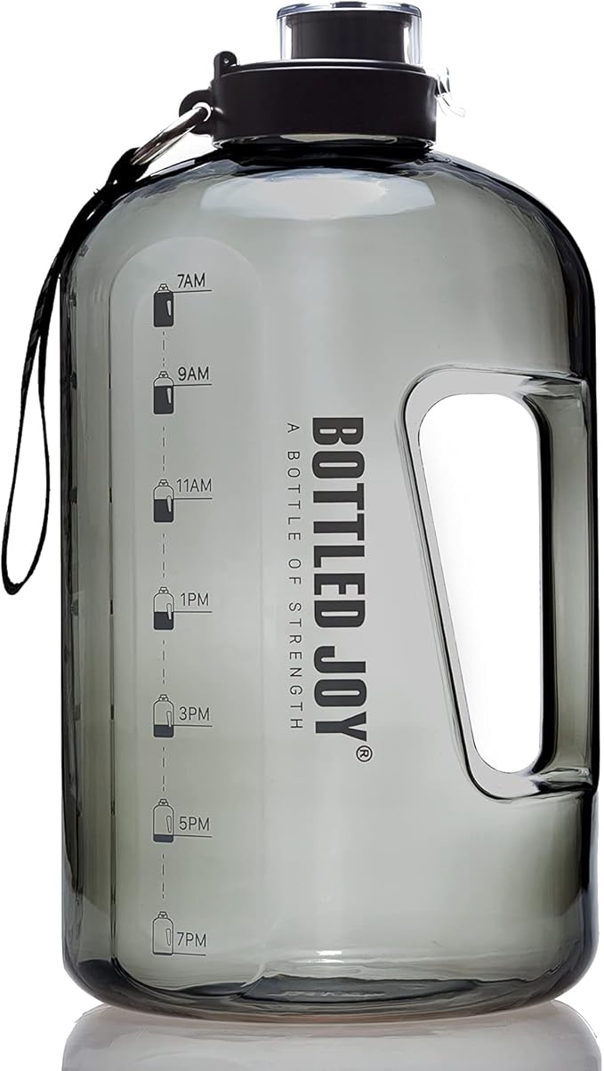 1 Gallon Water Jug with Flip-top Lid and Handle Strap, Leak-proof BPA Free Reusable Time Marker Reminder Large Capacity Gallon Water Bottle for Outdoor Sports Fitness Gym Hiking