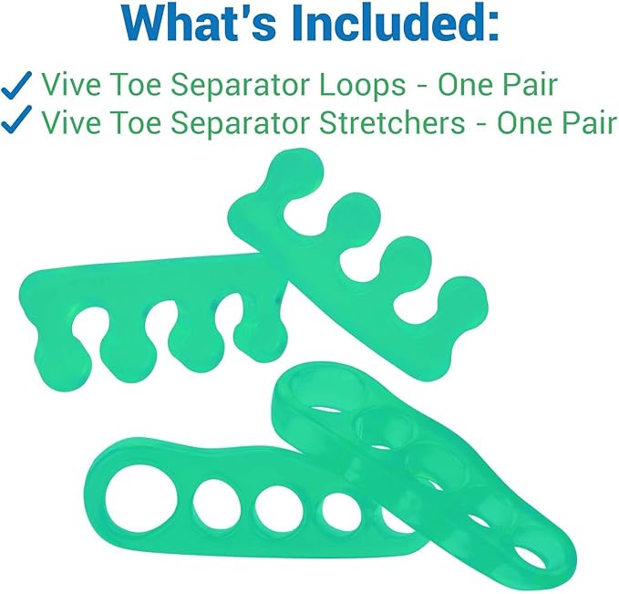 ViveSole Toe Separators for Men & Women Medium (2 Pairs) - Silicone Gel Spreaders - Therapeutic Spa Stretchers for Plantar Fasciitis, Bunions, Overlapping Hammer Toe Spacers - Metatarsal Yoga Cushion