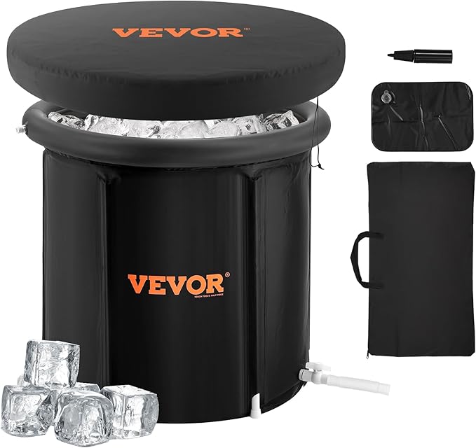 VEVOR Ice Bath Tub, Cold Water Therapy Plunge Tub for Athletes, Portable Outdoor Ice Barrel Plunge Pool for Recovery, 90 Gal Inflatable Folding Bathtub with Cover, Home Ice Pod for Adult, 32"Lx30"H