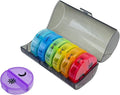 EKIND 7-Day AM PM Pill Organizer 14-Compartment Travel Medication Dispenser Moisture-Resistant Removable Daily Cases with Secure Snap Lids Black with Rainbow Tabs ﻿