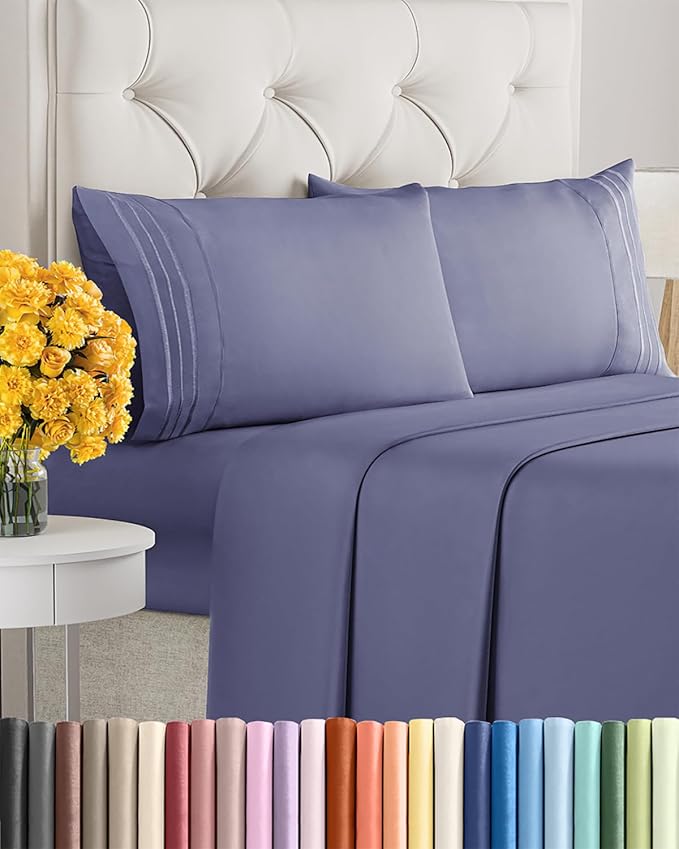 Queen Size 4 Piece Sheet Set - Extra Soft, Breathable And Cooling Sheets - Hotel Luxury Bed Sheets for Women & Men - Deep Pockets, Easy-Fit & Wrinkle-Free Sheets - Twilight Purple Oeko-Tex Bed Sheets