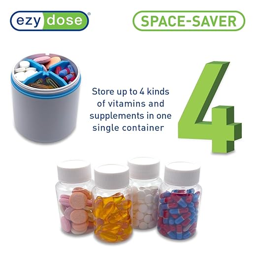EZY DOSE Mini Vitamin Organizer, Multi Compartments, Portable and Compact Design, Easy Access Sliding Pill Dispenser, Supplement Organizer with Anti-Mix Design, Travel Friendly, Large, White and Blue