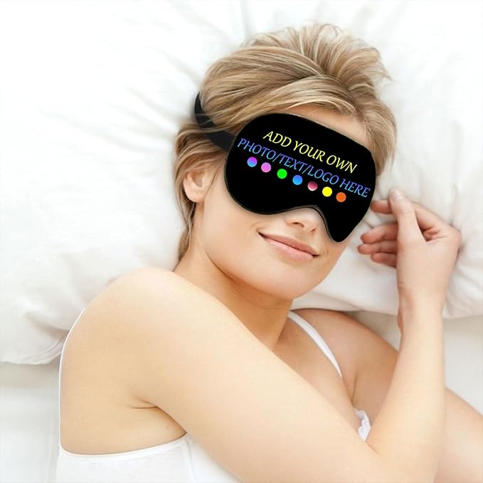 Personalized Eye Mask, Custom Eyeshade Blindfold Add Your Design Image Text Customized Eye Cover with Adjustable Strap for Sleeping Travel Work Naps Blocks Light, Black