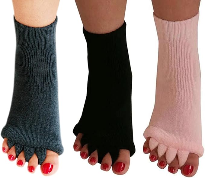 AIBEARTY 3 Pairs Yoga Sport Gym Five Toe Separator Socks Foot Massage Toeless Socks