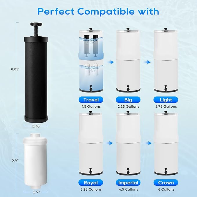 Gravity Water Filter Replacement,for Berkey® Black Carbon (BB9-2®) Purification Elements and Fluoride Filters K5366 (PF-2®) Combo Pack (2, Fluoride Filter)