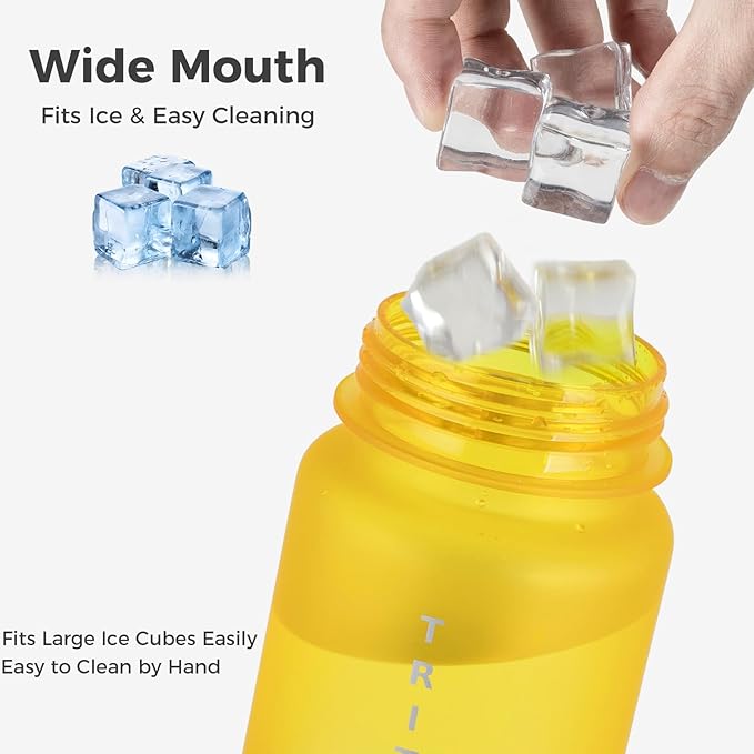 32oz Water Bottle with Chug Lid, Frosted & Clear Tritan BPA-Free, Leakproof, Wide Mouth, Portable Sports Water Bottle for Gym, Office, Travel, Outdoor (Yellow)
