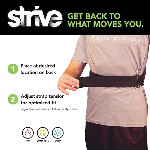 Strive Back Ice Pack Wrap, Hot & Cold Therapy Wrap for Soothing Relief and Support, Adjustable Compression for Comfortable Healing, Perfect for Back Pain and Muscle Recovery, Black