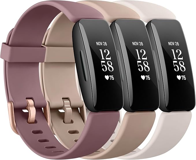 3 Pack Silicone Bands Compatible with Fitbit Inspire 2 Bands for Women Men, Adjustable Replacement Sport Wristbands Straps for Fitbit Inspire 2 / Ace 3 (Starlight/Smoke Violet/Milk Tea)