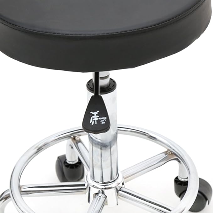 Round Rolling Bar Stool PU Leather with Wheels and Foot Rest, Height Adjustable Task Work Chair with Back for Salon Spa Office Chairs