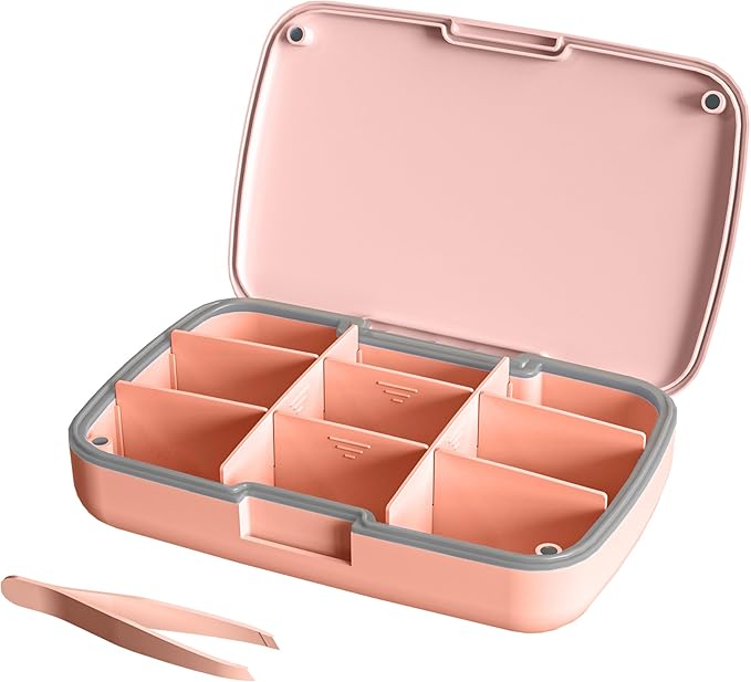 9-Compartment Magnetic Pill Organizer - Daily Pill Case with Adjustable Compartments, Waterproof Silicone Seal for Travel, Home & Office Use (Pink)