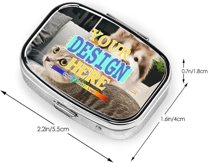 Custom Square Pill Box, Personalized Travel Pill Case, Customized Vitamin Pill Organizer for Purse Pocket Travel