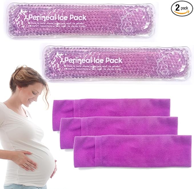 Reusable Perineal Ice Packs for Postpartum & Hemorrhoid Pain Relief, hot & Cold Pack for Women After Pregnancy, 2 Ice Pack and 3 Cover. (New Purple)