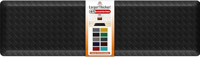 4/5 Inch Extra Thick Kitchen Mats for Floor,Non Slip Anti Fatigue Kitchen Rugs,Waterproof Stain Resistant Sink Mat,Cushioned Standing and Comfort Mats for Office (17"x60" Black)