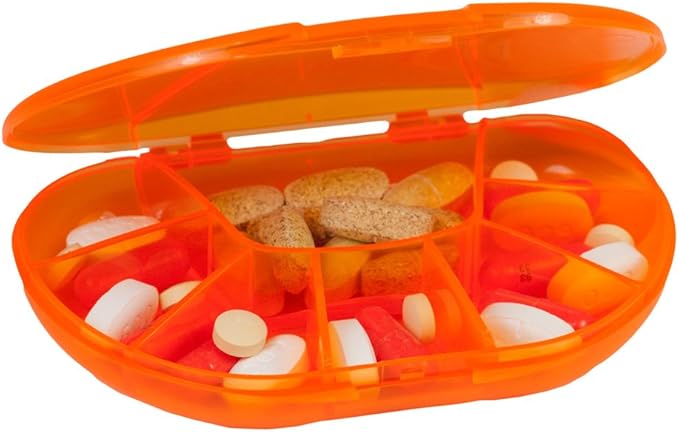Multi-Day Vitacarry 8 Compartment Pill Box Holds up to 60 Pills Actual Size: 4.5”w X 3.0”d X .93”h (Orange)
