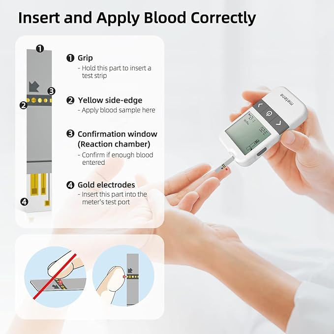 Metene AGM-513S Test Strips for Diabetes, 100 Count Blood Glucose Test Strips, Use with Metene AGM-513S Blood Glucose Monitoring System Only (No Monitor)
