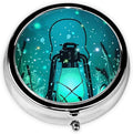 Fireflies and Lantern Printed Round Travel Pill Box Cute Small Metal Pocket Pill Case for Men & Women 3 Compartment Portable Pill Organizer for Purse or Pocket