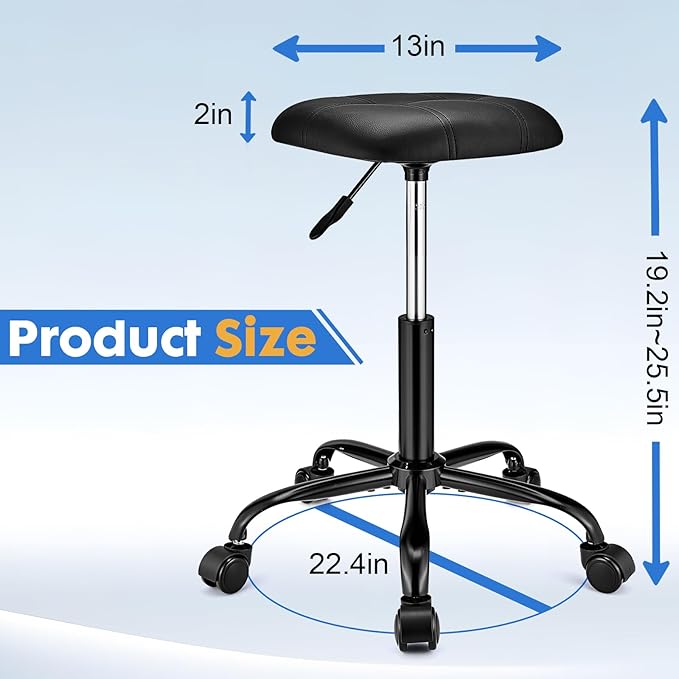Square Rolling Stool with Wheels Height Adjustable Swivel Stools Office Chair Stable Base Foot Black