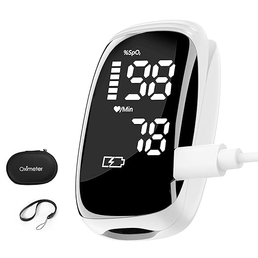 Oximeter, Blood Oxygen Meter, Fingertip Pulse Oximeter, Rechargeable Pulse Oximeter, Accurate Rapid Blood Oximeter SpO2 Reading Outdoor Sports Wide Use（White）