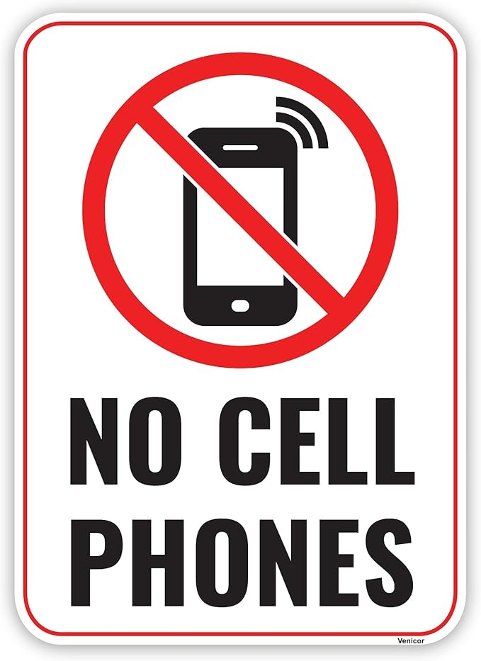 1PC No Cell Phone Use Sign, 7 x 5 Inches - Acrylic - No Phone Zone Poster Sticker For Classroom Wedding Business