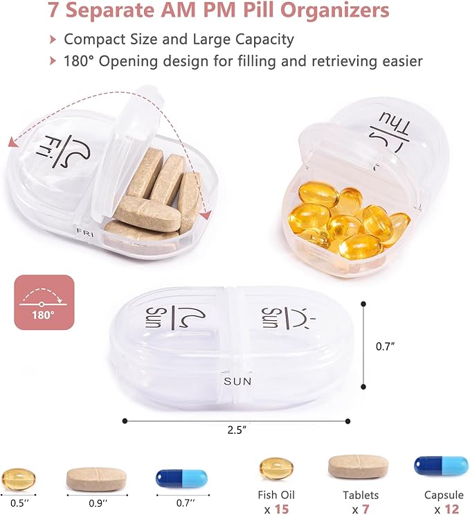 BAGSFY Weekly Pill Organizer 2 Times a Day in a Cute Fabric Pill Case, Medicine Bag, AM PM Pill Box 7 Day, Portable Medication Travel Case for Pills, Vitamins, Fish Oils, Supplements.