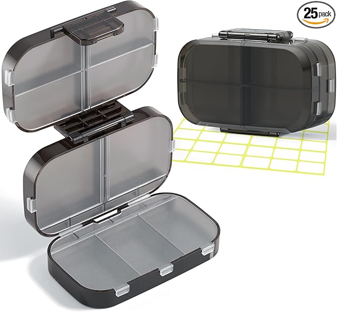 Foldable Travel Pill Organizer 3 Layers Large Capacity, Portable Pill Box Case with 9 Compartments for Medication Vitamins Supplements (Black)