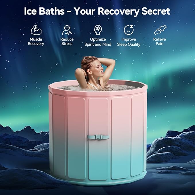 Portable Foldable Ice Bath Tub, Large Size 77 Gal, Fast Muscle Recovery, Home Outdoors Gyms, Quick Opening without Installation, No Water Leakage (Ice/Hot Universal)