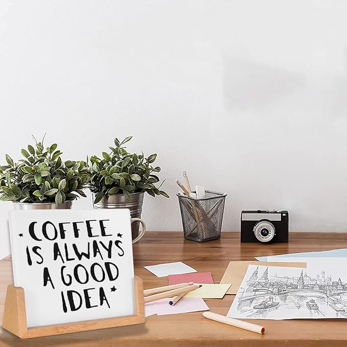 Desktop Glass Dry Erase Board with Solid Wood Base, Memo Whiteboard, Writing Note Pad, Mini Glassboard for Tabletop Display(Rustic Base,Glass)