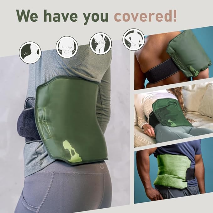 Large Ice Packs for Injuries Reusable Wrap with Straps - Soft Gel Hot and Cold Packs for Injuries, Hip, Shoulder, Back Pain Relief - 12" x 15" - Green