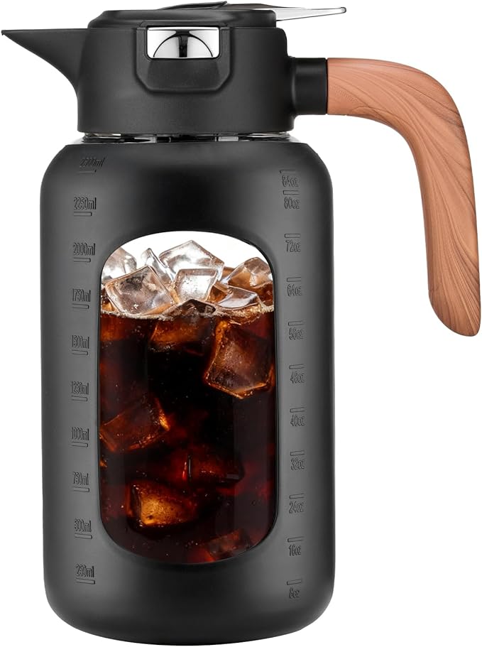 84 oz/2.5 Liter Glass Pitcher with Lid and Handle, Glass Carafe/Jug for Hot/Cold Water, Large Iced Tea Pitcher for Coffee, Juice and Homemade Beverage