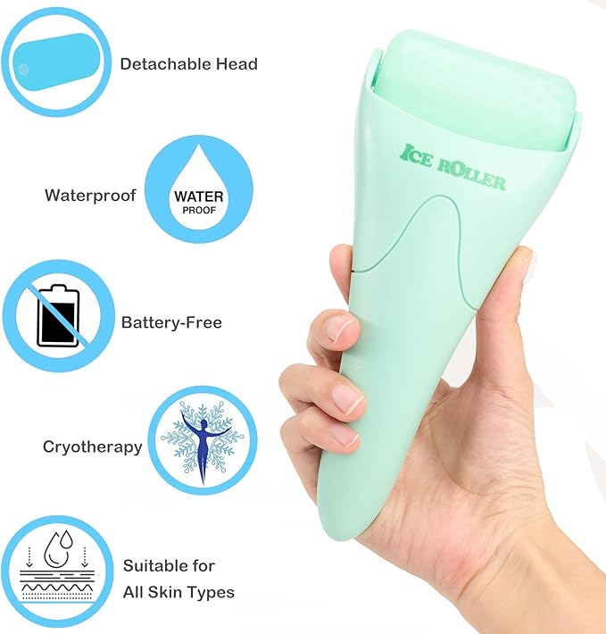 Wonderwin Ice Roller for Face and Body Massage, Facial Roller Skin Care Tool for Reduce Wrinkles and Puffiness, Migraine Pain Relief and Skin Tighten, Cold Therapy for Cooling and Calming(Green)