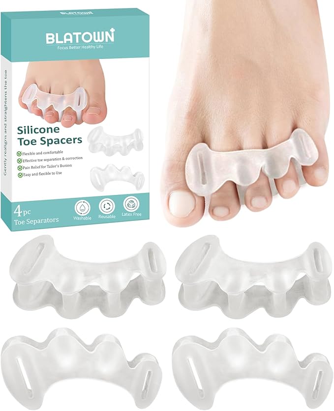 2Pairs Toe Spacers Silicone Gel Toe Separators Correct Women Men Bunion Toes, Soft Toe Spreaders, Hammer Toes Corrector, Big Toe Straightener for Plantar Fasciitis, Foot Relief(Clear)