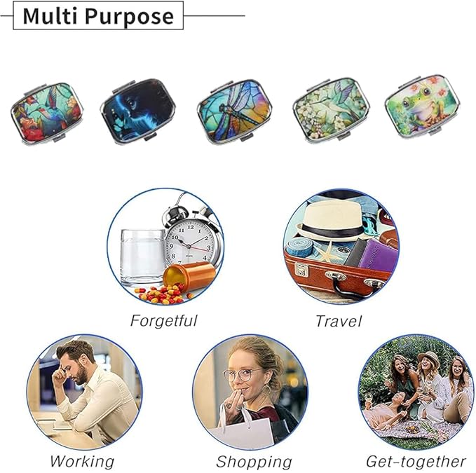 WATASSA Pill Box with Animal Style Mirror All-in-One 2-Compartment Portable Medicine Organizer, Marble Pattern Travel Pill Case for Vitamins&Daily Medication(Fits Pocket/Purse) (Amber Bee)