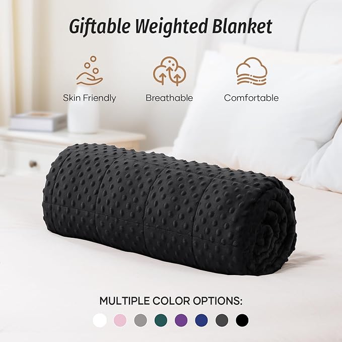 Wemore Minky Dot Weighted Blanket for Adults Twin Size 20 lb, Soft Heavy Blanket for Stress Relief and Sleep Promotion, Breathable Blanket for All-Season with Glass Beads, Black 60 x 80 inches